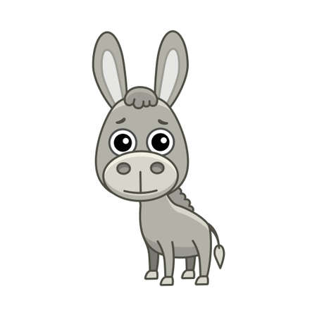 Vector farm animals. Funny little donkey in a cartoon styleのイラスト素材