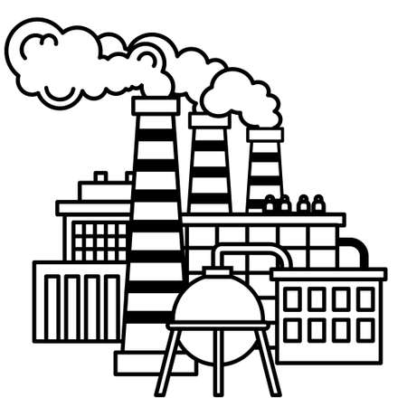 Hydrogen power plant. Eco green energy concept. vector line illustrationのイラスト素材
