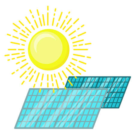 Solar power plant. Eco Green Energy concept. Vector line art illustrationのイラスト素材