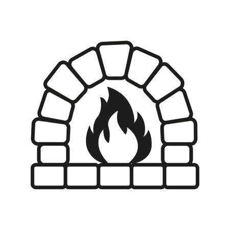 Vector heating system logo design. Black and white Christmas fireplace iconのイラスト素材