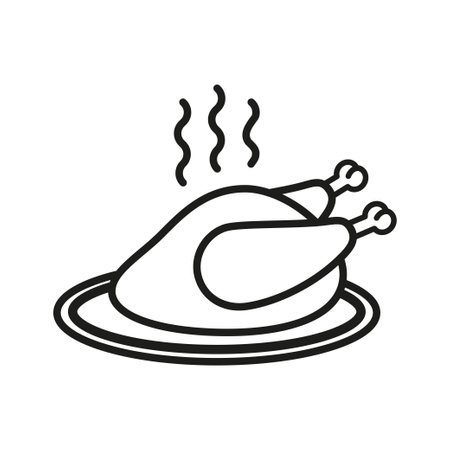 Vector food logo design. black and white baked turkeyのイラスト素材