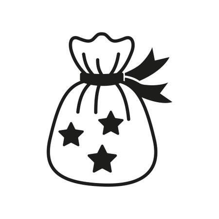 Vector winter logo design. Black and white Santa's bag with Christmas giftsのイラスト素材