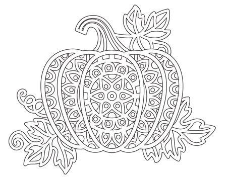 Vector coloring book for adults. Pumpkin in mandala style with detailed patterns for Halloween and Thanksgiving dayのイラスト素材