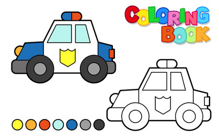 Vector illustration of a police car. Coloring book for children. Simple levelのイラスト素材