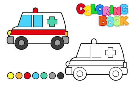 Vector illustration of an ambulance car. Coloring book for children. Simple levelのイラスト素材