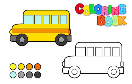 Vector illustration of a school bus. Coloring book for childrenのイラスト素材