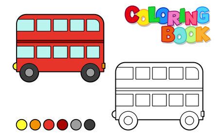 Vector illustration of a double deck bus. Coloring book for children. Simple levelのイラスト素材