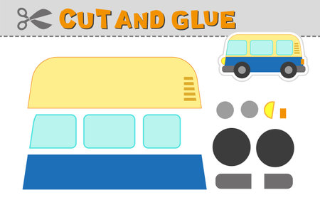 cut and glue. Vector illustration of a retro minivan. Paper game for children activity and education. simple levelのイラスト素材