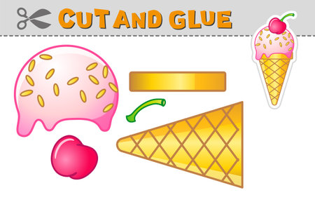 Cut out and glue an ice cream. vector illustration. Paper applique for children's creativity, activity and learningのイラスト素材