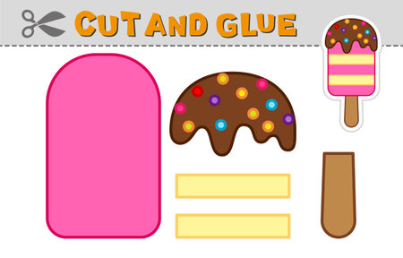Cut out and glue an ice cream. vector illustration. Paper applique for children's creativity, activity and learningのイラスト素材