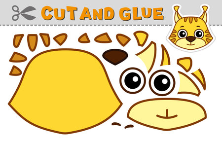 Cut out and glue a lynx head. Vector illustration. Paper applique for children's creativity, activity and learningのイラスト素材