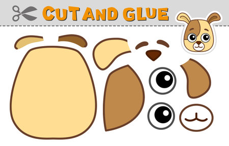 Cut out and glue a dog head. Vector illustration. Paper applique for children's creativity, activity and learningのイラスト素材
