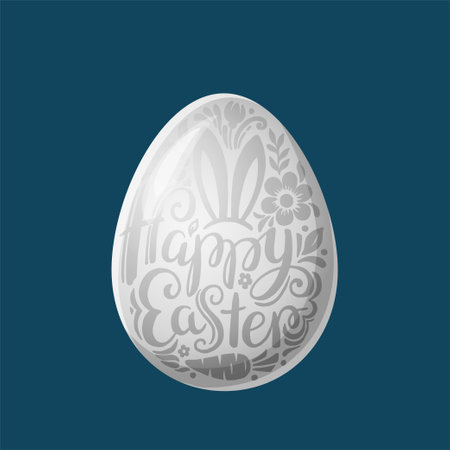 Easter egg with Happy Easter hand drawn letteringのイラスト素材
