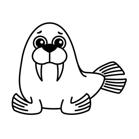 Children coloring book. Vector illustration of walrus in a cartoon styleのイラスト素材