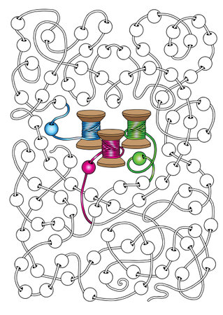 Vector coloring book page. Labyrinth game for children, untangle the threadのイラスト素材