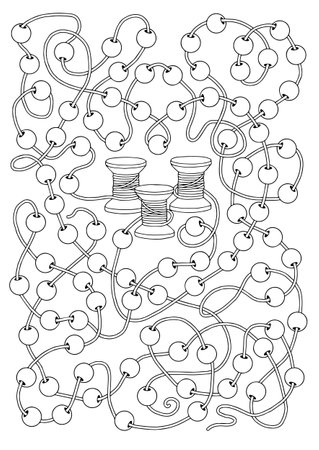 Vector coloring book page. Labyrinth game for children, untangle the threadのイラスト素材