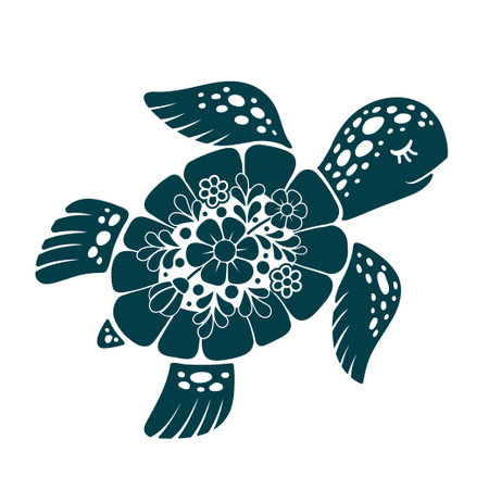 Decorative stylized image of a sea turtle. World oceans dayのイラスト素材