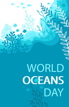 Decorative stylized image of a sea turtle and underwater life. World oceans dayのイラスト素材