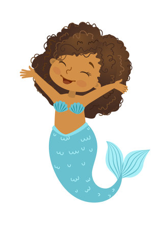 Vector illustration of Beautiful Girl Mermaid african american ethnicityのイラスト素材