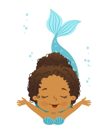 Vector illustration of Beautiful Girl Mermaid african american ethnicityのイラスト素材