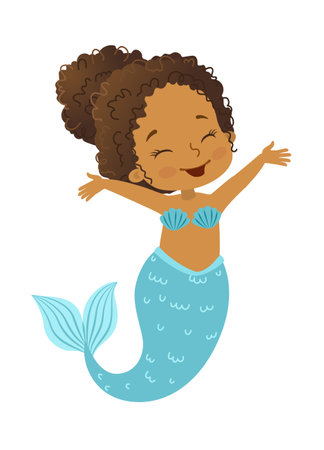 Vector illustration of Beautiful Girl Mermaid african american ethnicityのイラスト素材