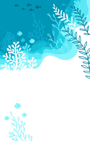 Vector Illustration of background in a blue palette colours. Underwater marine life of a coral reefのイラスト素材