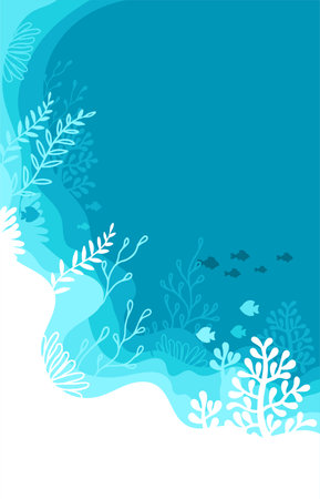 Vector Illustration of background in a blue palette colours. Underwater marine life of a coral reefのイラスト素材