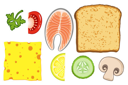 Illustration of a set of products for making sandwichesのイラスト素材