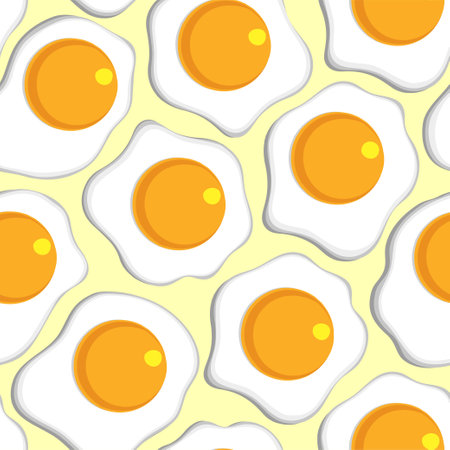 Vector seamless pattern of fried eggs with yellow yolks and whites of an abstract shapeのイラスト素材
