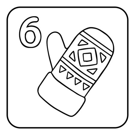 Xmas coloring advent calendar. Hand drawn vector logo knitted gloveのイラスト素材
