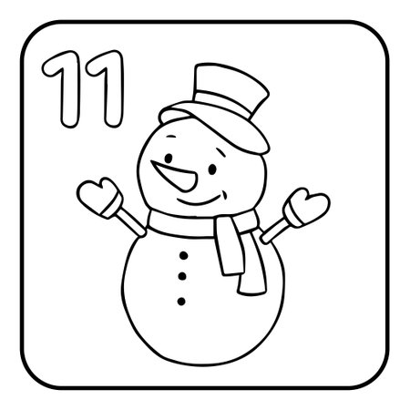 Xmas coloring advent calendar. Hand drawn vector logo snowmanのイラスト素材