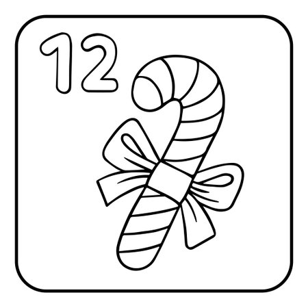 Xmas coloring advent calendar. Hand drawn vector logo of Caramel Candy Caneのイラスト素材