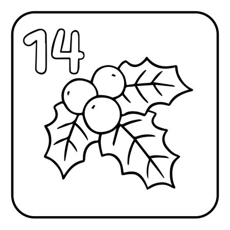 Xmas coloring advent calendar. Hand drawn holly illustrationのイラスト素材