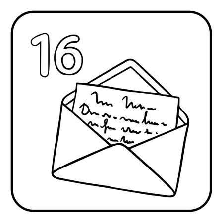 Xmas coloring advent calendar. Hand drawn vector envelope with a letterのイラスト素材