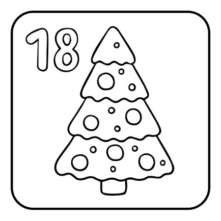 Xmas coloring advent calendar. Hand drawn vector logo of Christmas treeのイラスト素材