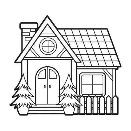 Vector coloring for children. Illustration of single thin line art houseのイラスト素材