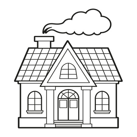 Vector coloring for children. Illustration of single thin line art houseのイラスト素材