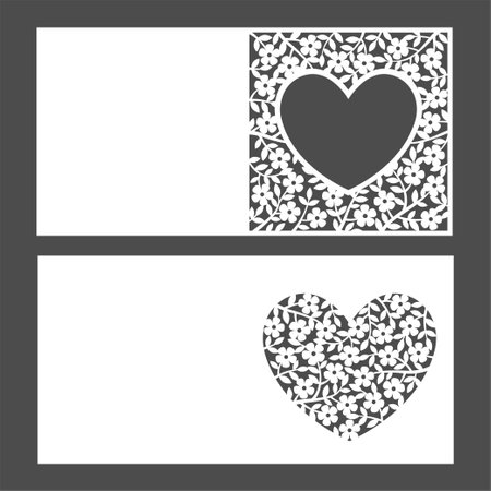 Vector wedding invitation templates. Floral invitation card in a lace style for Wedding or Valentines day. Template for laser cuttingのイラスト素材