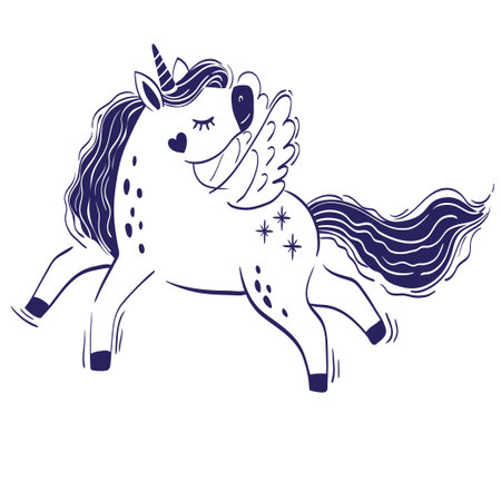 Cute little magical unicorn. Vector hand drawing illustration isolated on white backgroundのイラスト素材