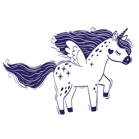 Cute little magical unicorn. Vector hand drawing illustration isolated on white backgroundのイラスト素材