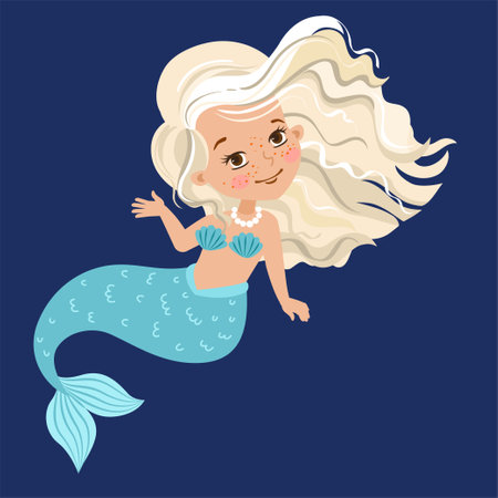 Hand drawn vector illustration of Beautiful Girl Mermaid isolated on backgroundのイラスト素材