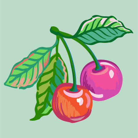 Vector hand drawn illustration of branches cherry. Sketch of bright ripe fruit for package designのイラスト素材