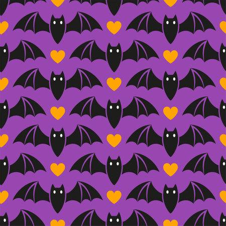 Halloween seamless pattern with black bat on purple backgroundのイラスト素材