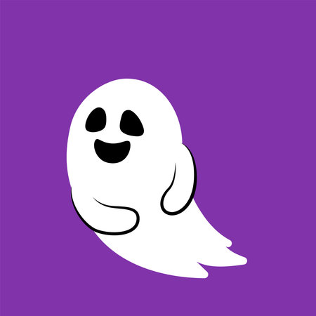 Hand drown illustration of funny ghost. Cute ghost for Halloween card design isolated on backgroundのイラスト素材
