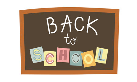 Phrase back to school on chalkboard. Hand drawn illustration of chalkboard isolated on white backgroundのイラスト素材