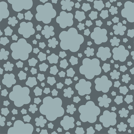 Hand drawn seamless pattern with silhouette flowers in gray swamp shades. Lovely romantic Ditsy Fashion Print for background, holiday design, wallpaper, fabricのイラスト素材