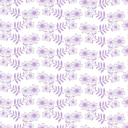 Hand drawn seamless pattern with flowers purple in white background. Lovely romantic fashion tiny flowers Print for background, wallpaper, fabricのイラスト素材