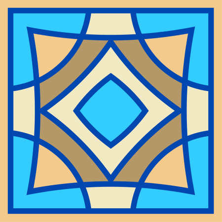 Vector hand drawn of square ceramic tile. Ornate geometric pattern designのイラスト素材