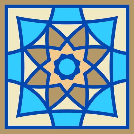 Vector hand drawn of square ceramic tile. Ornate geometric pattern designのイラスト素材