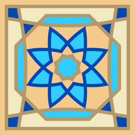 Vector hand drawn of square ceramic tile. Ornate geometric pattern designのイラスト素材